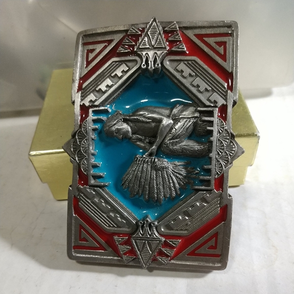 🌋Indian Belt Buckle Fine Pewter 1990 Made In The USA # 1483 by C& J Inc. - Picture 3 of 9